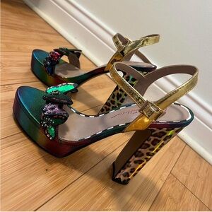 Betsy Johnson Multi-coloured leopard print platform heels with butterfly